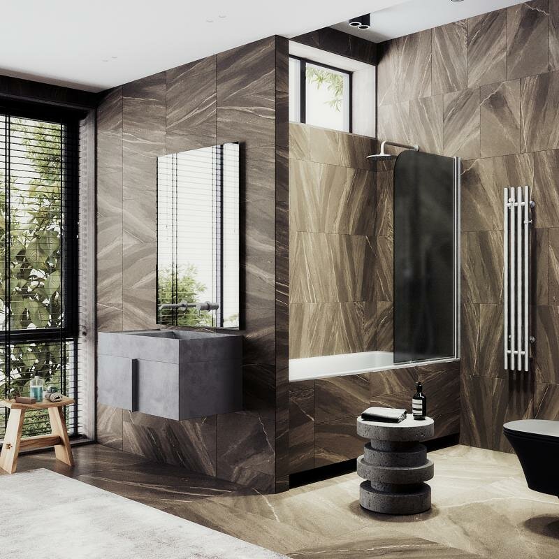 фото Maybah Glass Распашная шторка для ванны поворотная на монопетле 80 см, стекло тонированное (графит) матовый, профиль хром матовый MGV-624-5 Maybah Glass