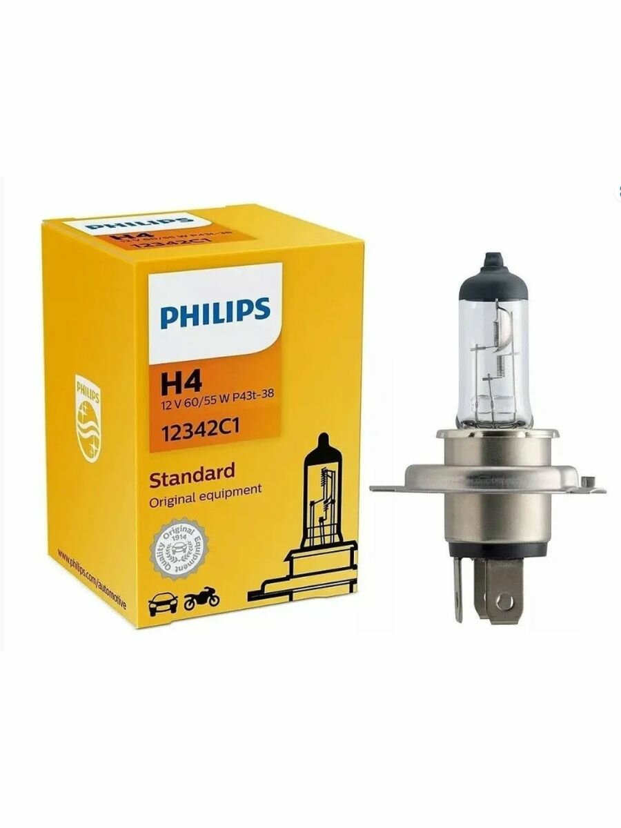 Галогенная лампа Philips H4 (60/55W 12V) Original 1шт, 12342C1