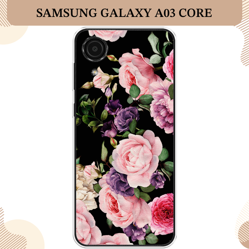 Силиконовый чехол Пионы на черном на Samsung Galaxy A03 Core / Самсунг Галакси А03 Core