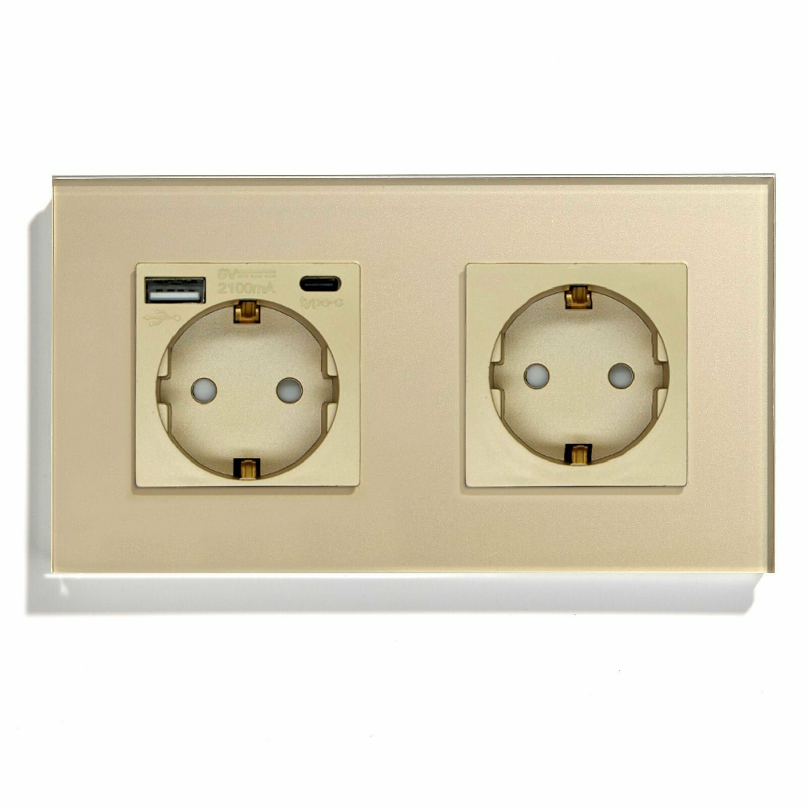 Розетка электрическая 2 поста с Usb/Type-C и розеткой Eu 220, цвет золотой