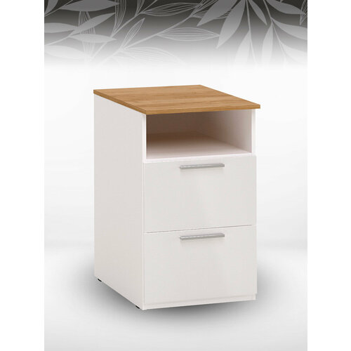 Тумба прикроватная Altea с открытой полкой и 2 ящиками Белый глянецДуб Катания 11844₽