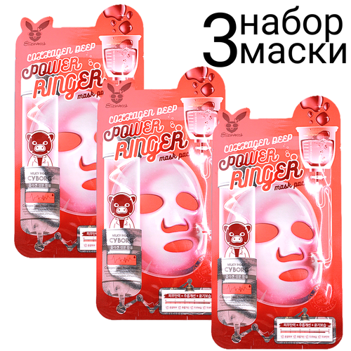 Elizavecca Power Ringer Mask Pack Collagen Deep Укрепляющая тканевая маска с коллагеном набор 3шт