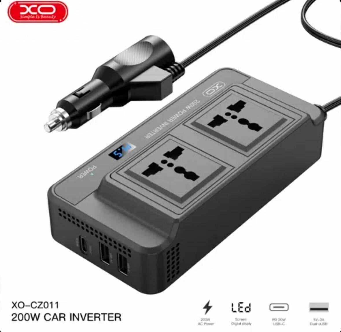 Переходник розетка в машину CZ011 inverter 200W (No Extral Refund)