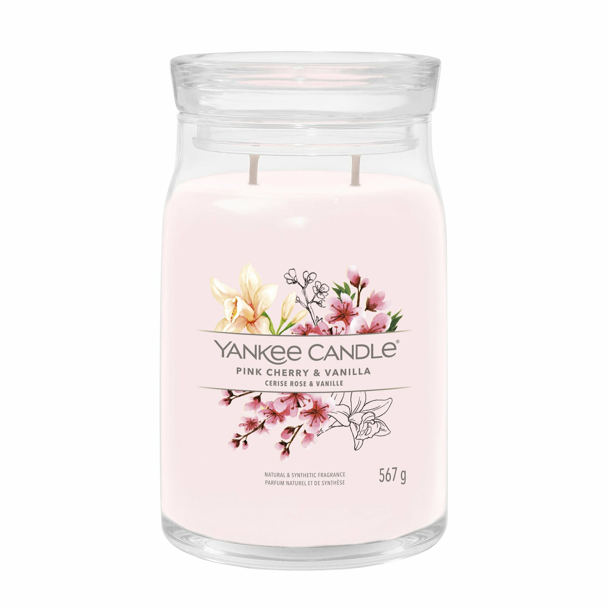 Свеча большая в стеклянной банке Ваниль и розовая вишня Pink cherry vanilla 567 гр / 60-90 часов