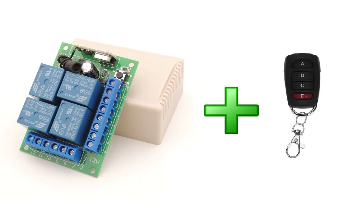 фото 4 канальноерадио реле 12В 433 МГц 10 А с четырехкнопочным пультом в комплекте