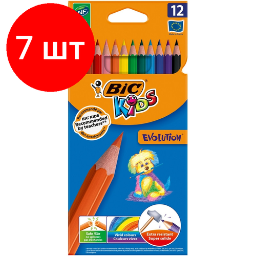 Комплект 7 наб, Карандаши цветные 12цв 6-гран BIC Evolution 829029