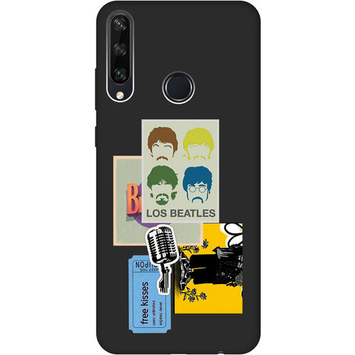 Матовый Soft Touch силиконовый чехол на Huawei Y6P, Хуавей У6Р с 3D принтом Beatles Stickers черный матовый soft touch силиконовый чехол на huawei y6p хуавей у6р с 3d принтом kiss черный