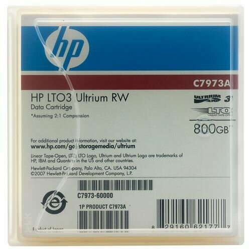 картридж hp ultrium lto1 data cartridge 200gb для стриммера c7971a Картридж HP C7973A Ultrium LTO3 data cartridge,800GB RW. Товар уцененный