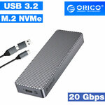 Переходник (внешний бокс) M.2 NVMe PCI-E - USB 3.2 20 Gbps Orico Striped Unibody Grey Alu Box - изображение