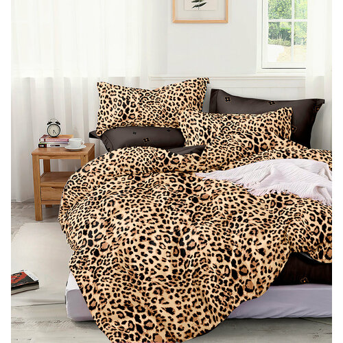 Комплект постельного белья Поплин Элис Текстиль с леопардовым принтом, евро, рис. 0273, наволочки 70х70, хлопок
