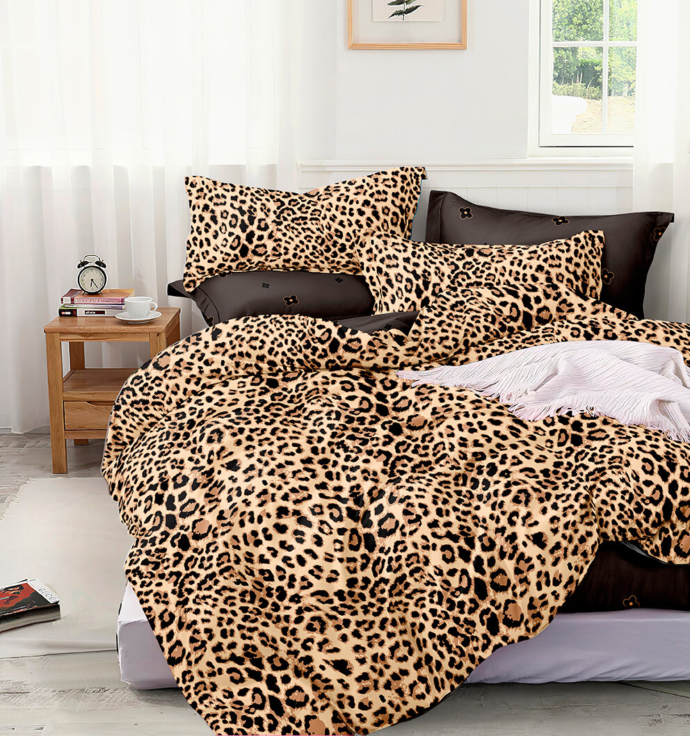 фото Комплект постельного белья Поплин Элис Текстиль с леопардовым принтом, Семейный, рис. 0273, наволочки 70х70, хлопок