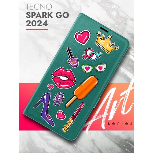 Чехол на Tecno Spark Go 2024 (Техно Спарк Гоу 2024) зеленый опал книжка эко-кожа с функцией подставки магнитами Book Case, Brozo (принт) Женские штучки чехол на tecno spark go 2024 техно спарк гоу 2024 зеленый опал книжка эко кожа функцией подставки магнитами book case brozo принт собака с тату