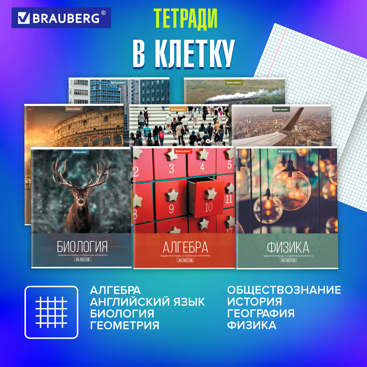 Тетради предметные школьные со справочным материалом, в клетку / линейку 10 Предметов, Классика Xxi, 48 листов, обложка картон, Brauberg, 404025 — фото 1