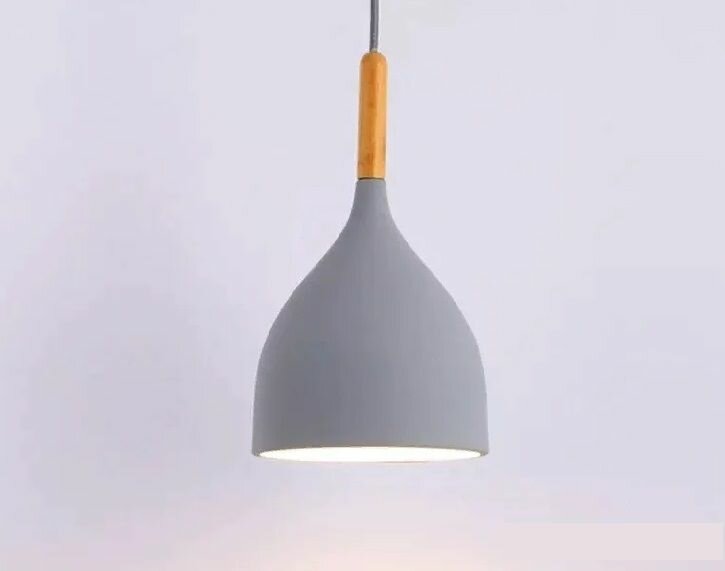 Подвесной светильник серый колокольчик, металл, диаметр 16 см, высота 37 см, E27
