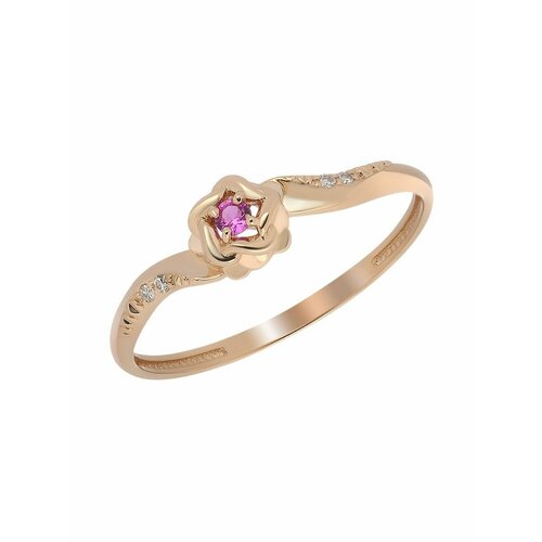 фото Перстень золотое кольцо 585 пробы с рубином и бриллантами, красное золото, 585 проба, рубин, бриллиант, размер 18, бесцветный, красный uvi ювелирочка