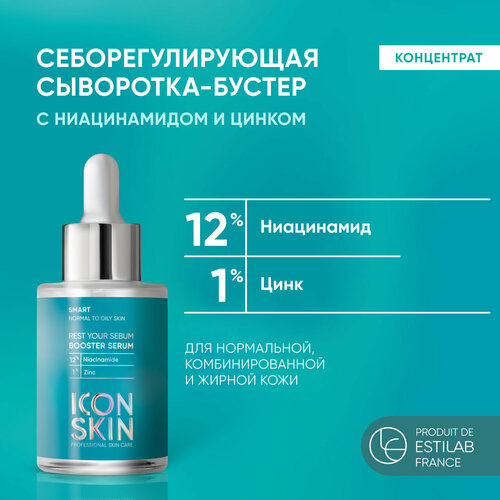 ICON SKIN / Себорегулирующая сыворотка-концентрат Rest Your Sebum с ниацинамидом, 30 мл. icon skin себорегулирующая сыворотка концентрат с ниацинамидом rest your sebum 30 мл icon skin smart