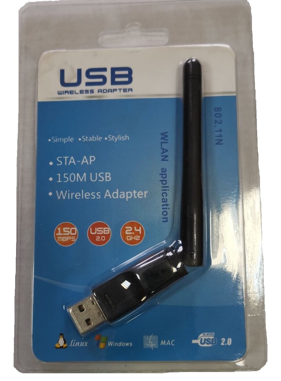 Адаптер USB2.0 Wireless Adapter dongle 150m WI-FI с антеной