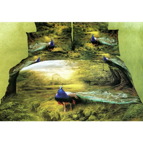DOMITEX : Комплект постельное белье домитекс сатин цветной Люкс фотопечать Павлины 1,5 спальный, наволочки 70х70см