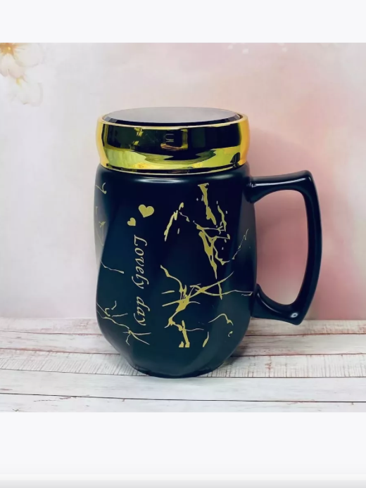 фото Кружка 450 мл с крышкой "Белый мрамор" в подарочной упаковке фарфор белая