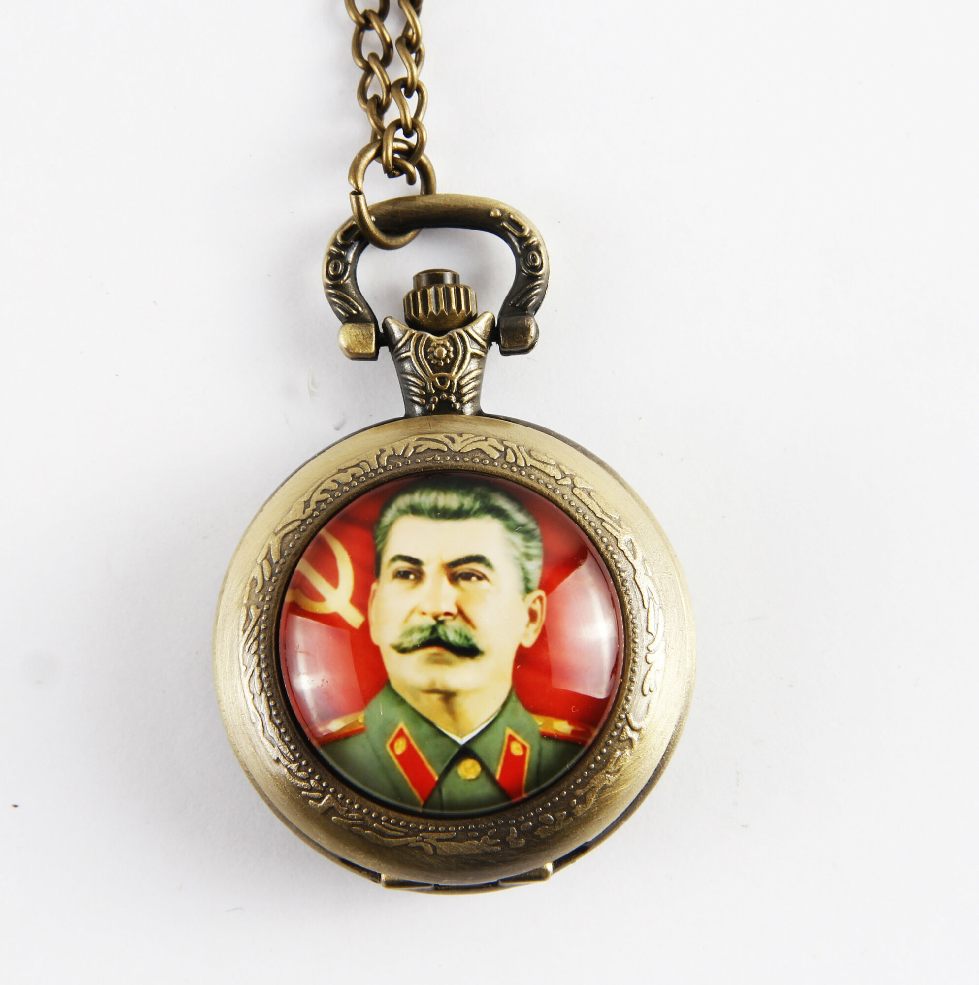 фото Карманные кварцевые часы "Сталин И. В." на цепочке. Металл, кварцевый часовой механизм.