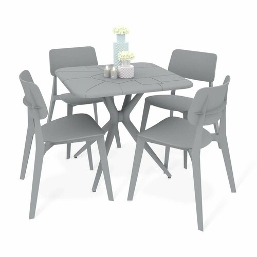 Стол и стулья для кухни, стол квадратный и 4 кресла, Обеденная группа для кухни стол и стулья, комплект саловый обеденный, серый