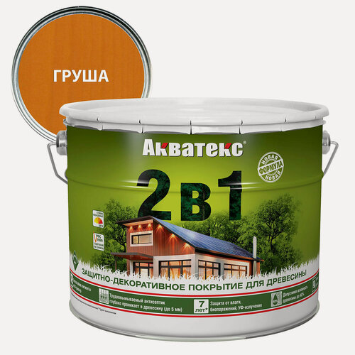 Изображение товара Защитно-декоративное покрытие Акватекс 2 в 1 для древесины алкидное полуматовое лессирующее, груша 9л