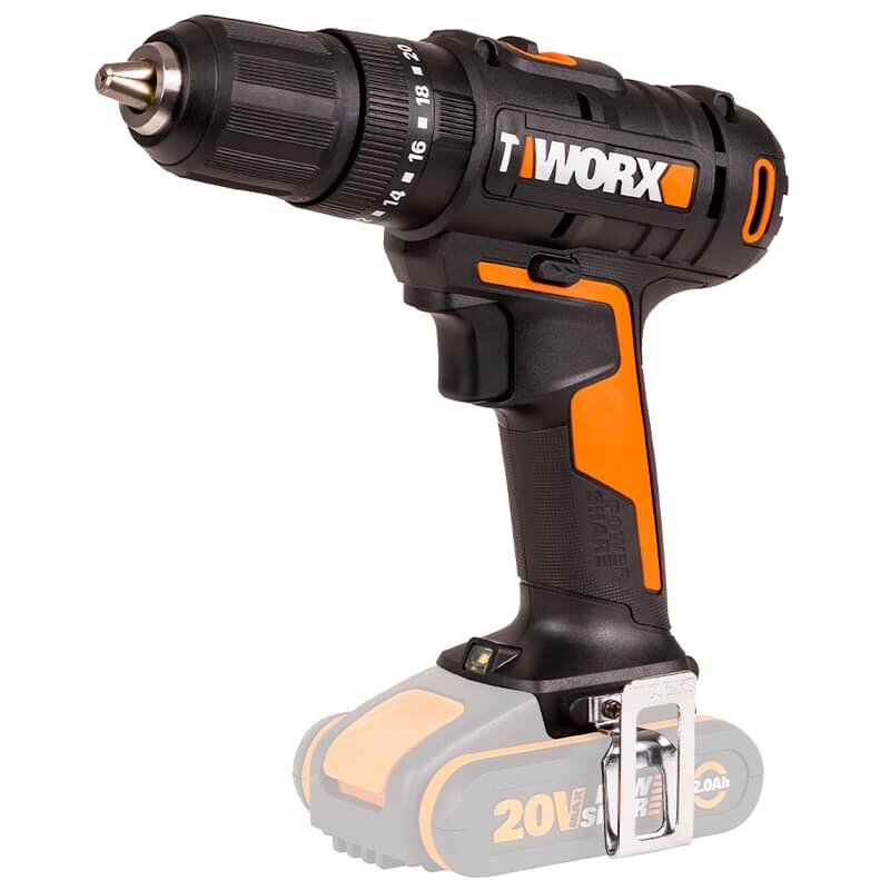 Дрель-шуруповерт ударная WORX WX370 20V 50Нм аккумуляторная с двумя 2Ач батареями 2А зарядкой и кейсом