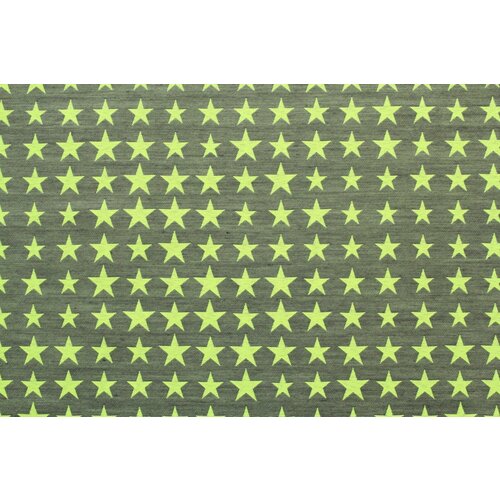 Ткань Жаккард плательно-костюмный зеленовато-желтые флуоресцентные звёзды на сером фоне, ш158см, 0,5 м