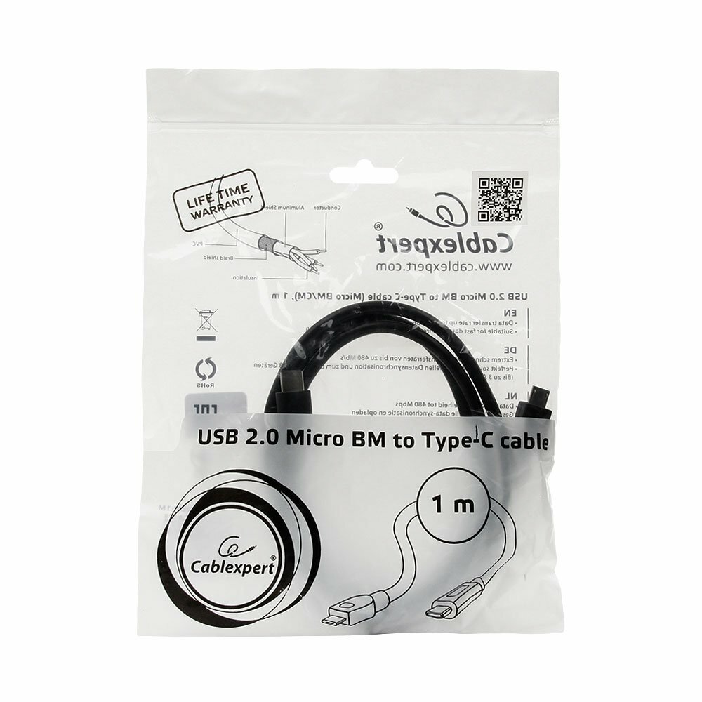Кабель USB Type-C - microBM Cablexpert CCP-USB2-mBMCM-1M, 1 м