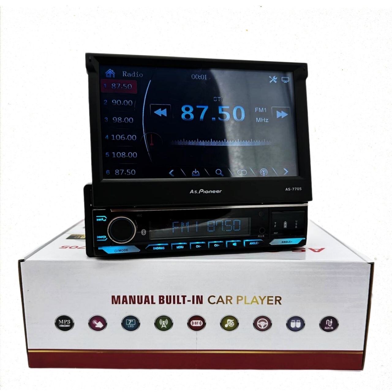 фото Автомагнитола 1 Din c выдвижным экраном, 7 дюймов, сенсорный экран, Bluetooth, AUX, SD, USB, громкая связь