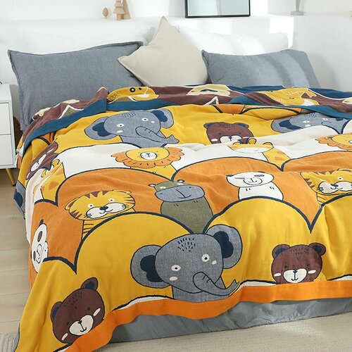 Плед покрывало на кровать из натурального 100% хлопка, летнее муслиновое тонкое одеяло с котиками Funny Animals - 200*150см