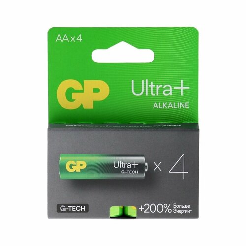 GP Батарейка алкалиновая GP Ultra Plus Alkaline, AA, LR6-4BL, 1.5В, блистер, 4 шт