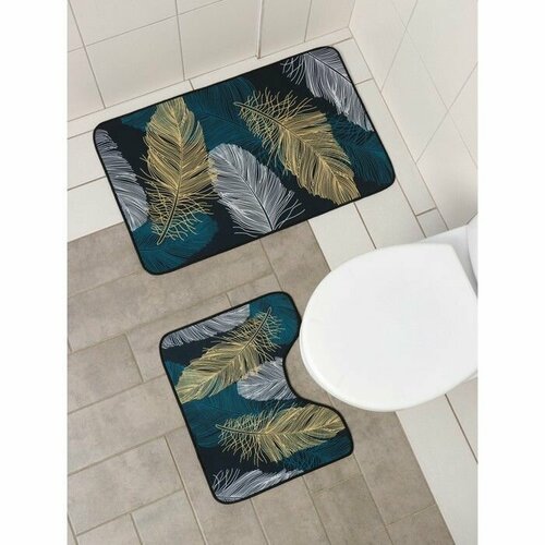Набор ковриков для ванной и туалета Перышки 2 шт 50 80 50 40 см 2370₽