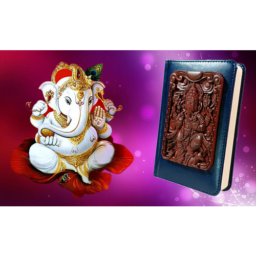 Ежедневник блокнот недатированный с барельефом-талисманом из дерева, бог Ганеша, в фен-шуй – индийский бог богатства и удачи, А6, 100х150мм, Мастерская Символов