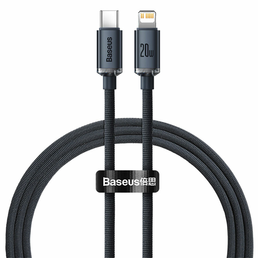 Кабель для айфон USB-C BASEUS Crystal Shine Series Type-C - Lightning, 4A, 20W, 1.2 м, черный