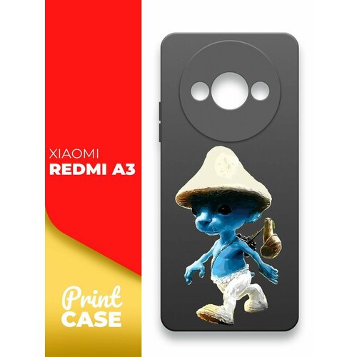 Чехол на Xiaomi Redmi A3 (Ксиоми Редми А3) черный матовый силиконовый с защитой (бортиком) вокруг камер, Miuko (принт) Шалушай чехол на xiaomi redmi a3 ксиоми редми а3 черный матовый силиконовый с защитой бортиком вокруг камер miuko принт лев черный