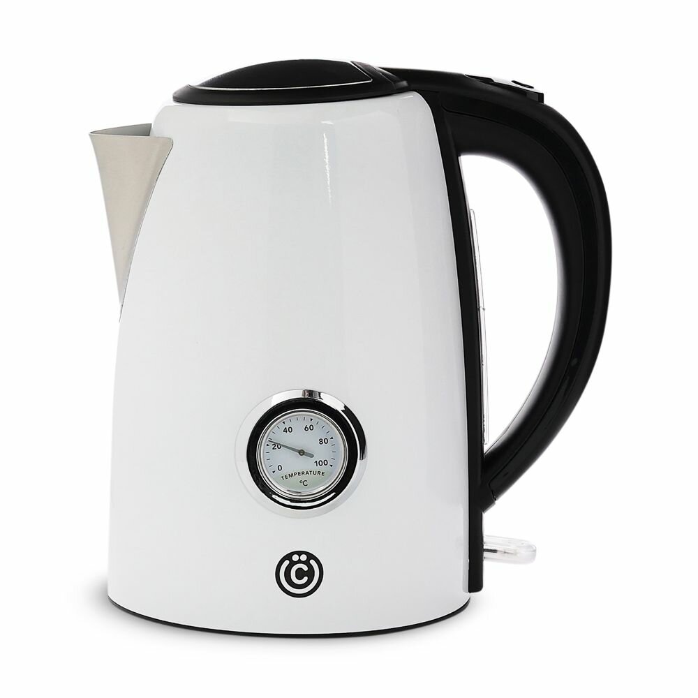 фото Чайник электрический 1,7л, 2200Вт, скрытый нагр. элемент, автооткл, термометр, сталь