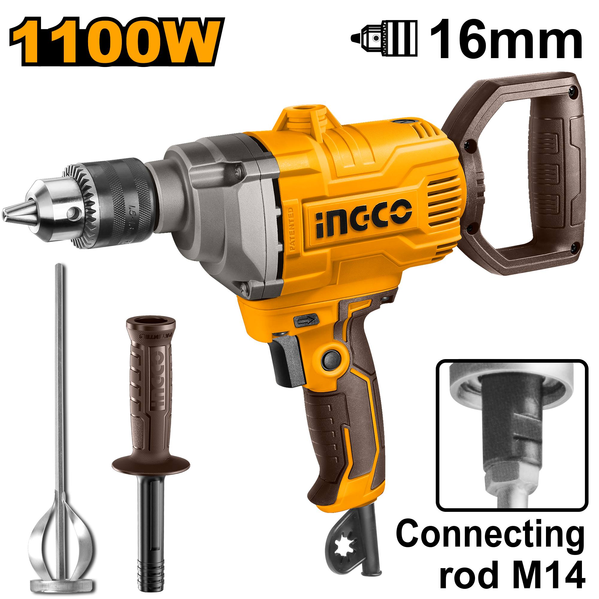 Дрель-миксер строительный INGCO MX11008 INDUSTRIAL 1100 Вт