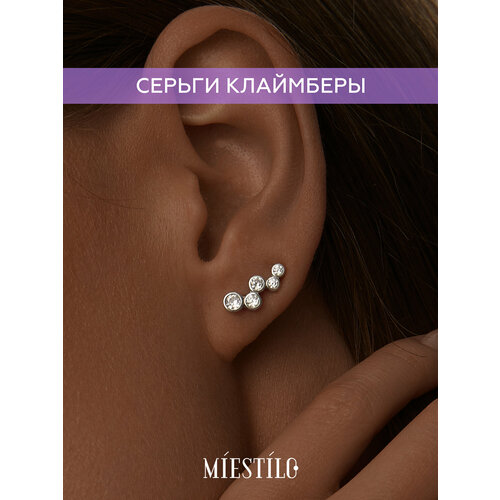 Серьги клаймберы MIESTILO серебряные серьги с камнями ювелирные, серебро, 925 проба, родирование, фианит, серебряный