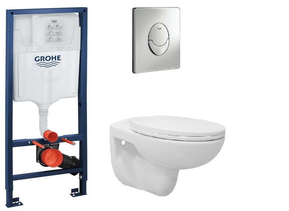 фото Готовый комплект: Инсталляция Grohe 38721001 клавиша овал, Унитаз подвесной Loranto Fredo безободковый, с быстросъемным сиденьем микролифт (CS-WH8005)