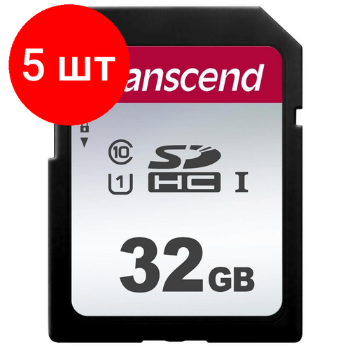 Комплект 5 штук, Карта памяти Transcend 300S SDHC 32Gb UHS-I Cl10, TS32GSDC300S карта памяти 32gb mirex 13611 sd1uhs32 sdhc class 10 uhs i