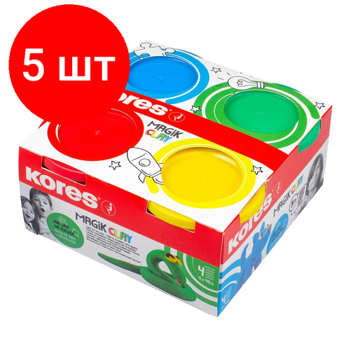 Комплект 5 наб, Тесто для лепки Kores MAGIK CLAY 40г х 4 цвета в наб. 34241