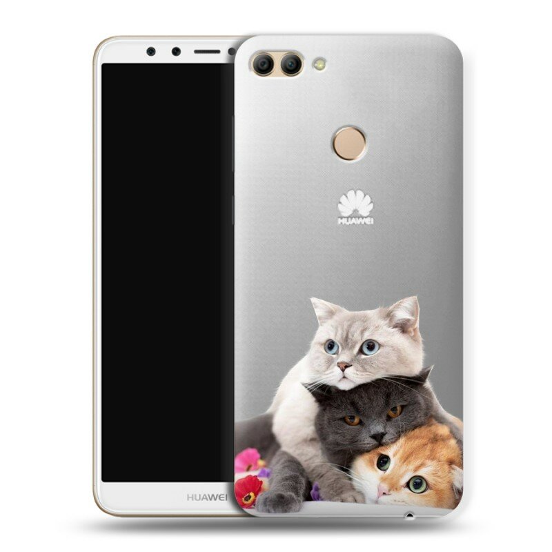 Полупрозрачный дизайнерский силиконовый чехол для Хуавей У9 2018 / Huawei Y9 (2018) Кошки