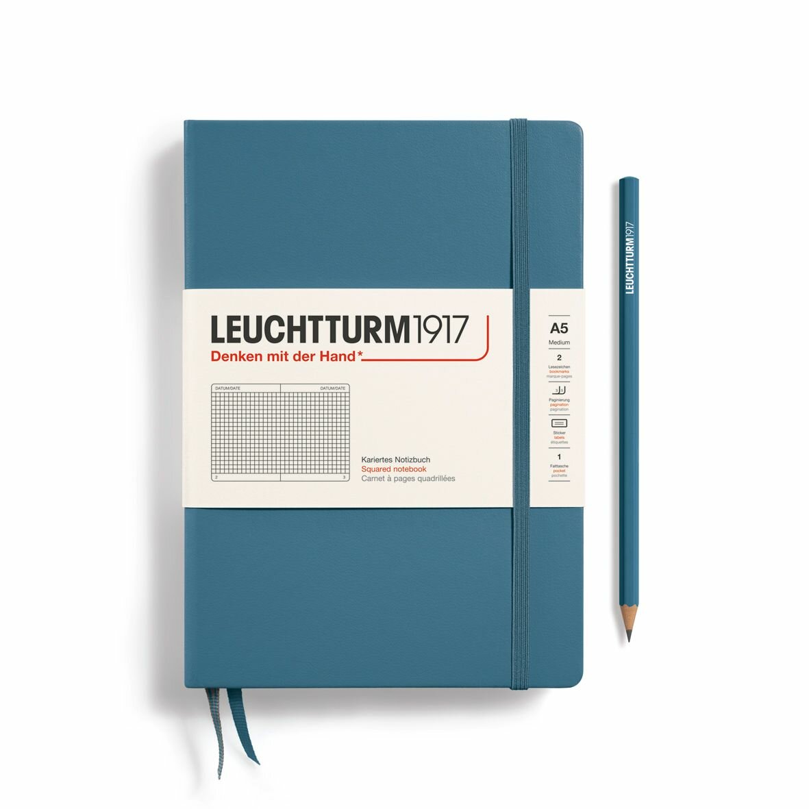 Блокнот Leuchtturm1917 Rising Colours A5 (14.5x21см.) 80г/м2 - 251 стр. в клетку, твердая обложка, цвет: Синий Камень