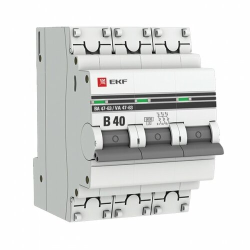 EKF PROxima ВА 47-63 Автоматический выключатель (B) 3P 40А 6кА mcb4763-6-3-40B-pro (10 шт.)