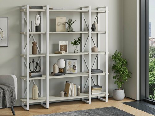 Изображение товара Стеллаж Айсберг Лофт 160х182-4 v3 с полками ЛДСП белый/дуб крафт белый