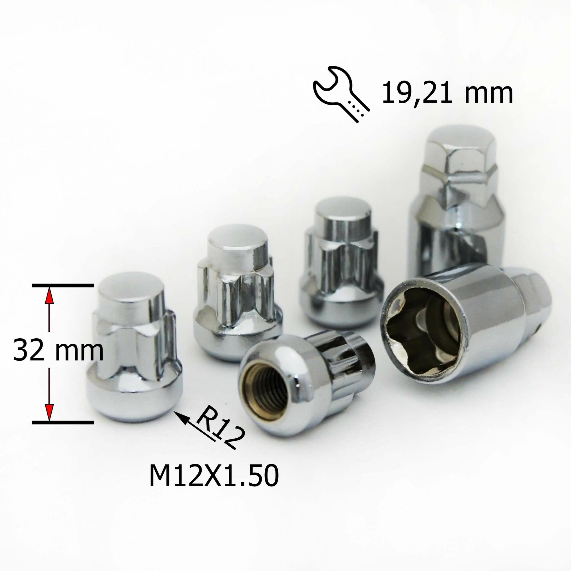 Комплект секретных гаек M12x15 высота 32мм Сфера закрытая 8 лучей 2 ключа