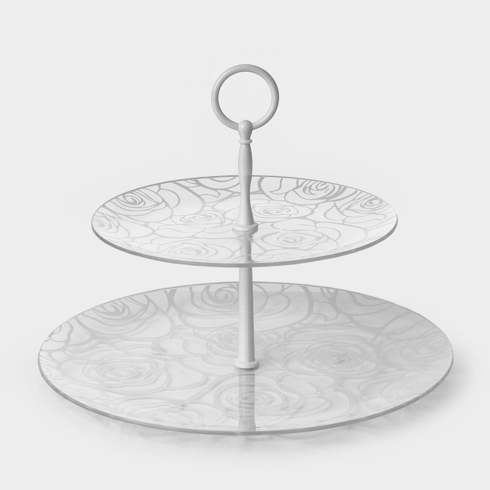 фото Этажерка-фруктовница стеклянная Доляна «Мишель», d=21 см, d=30 см, 2 яруса, цвет белый