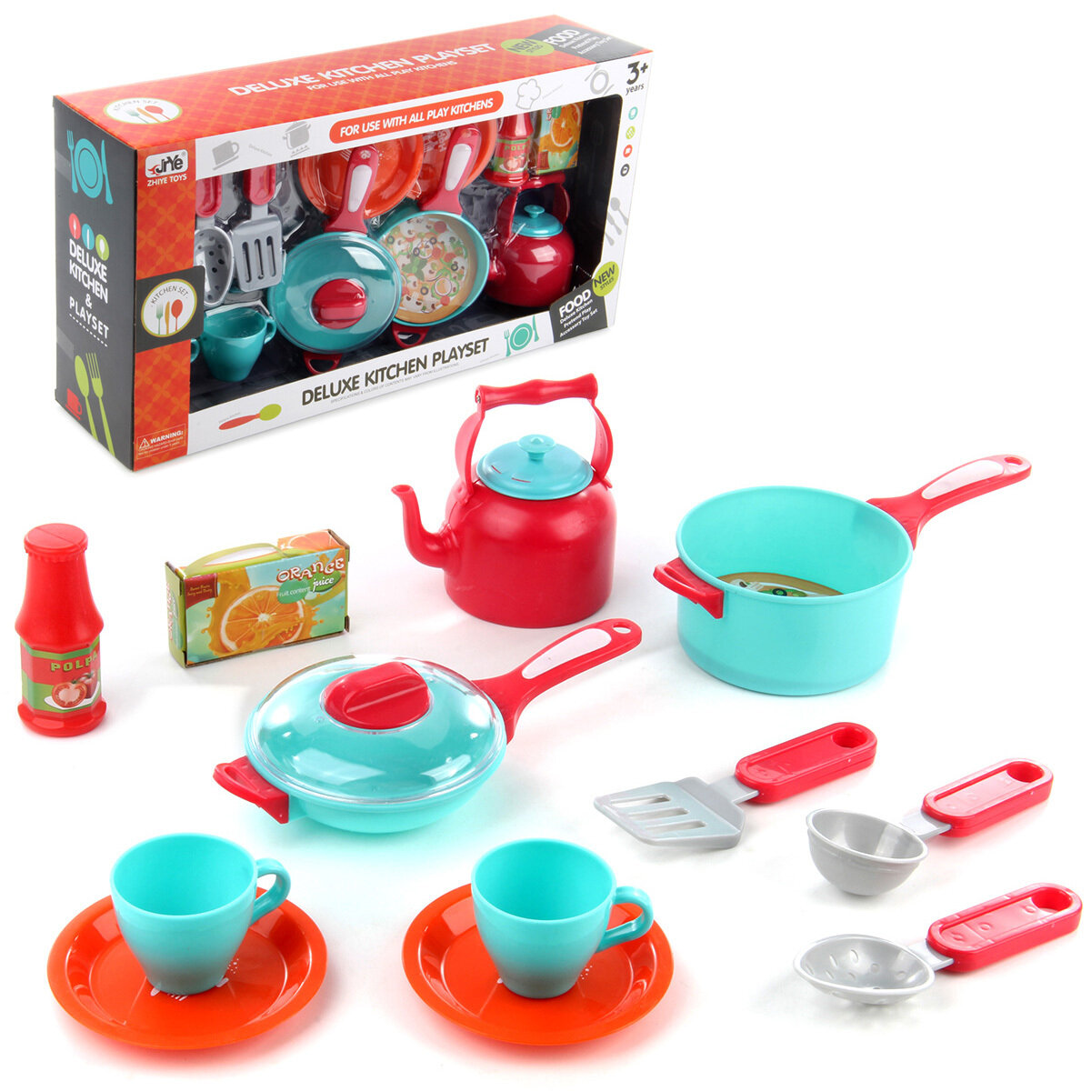 Набор игрушечной посуды, 14 предметов, Veld Co / Кухонный детский игровой набор с продуктами / Сюжетно-ролевые игрушки для кухни