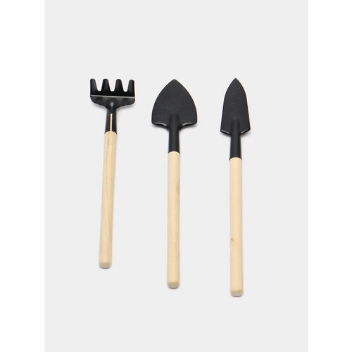 набор садовых инструментов 3 предмета грабли две лопатки с пластиковой оранжевой ручкой Набор мини инструментов, 3 предмета: грабли, 2 лопатки, длина 24 см, деревянные ручки
